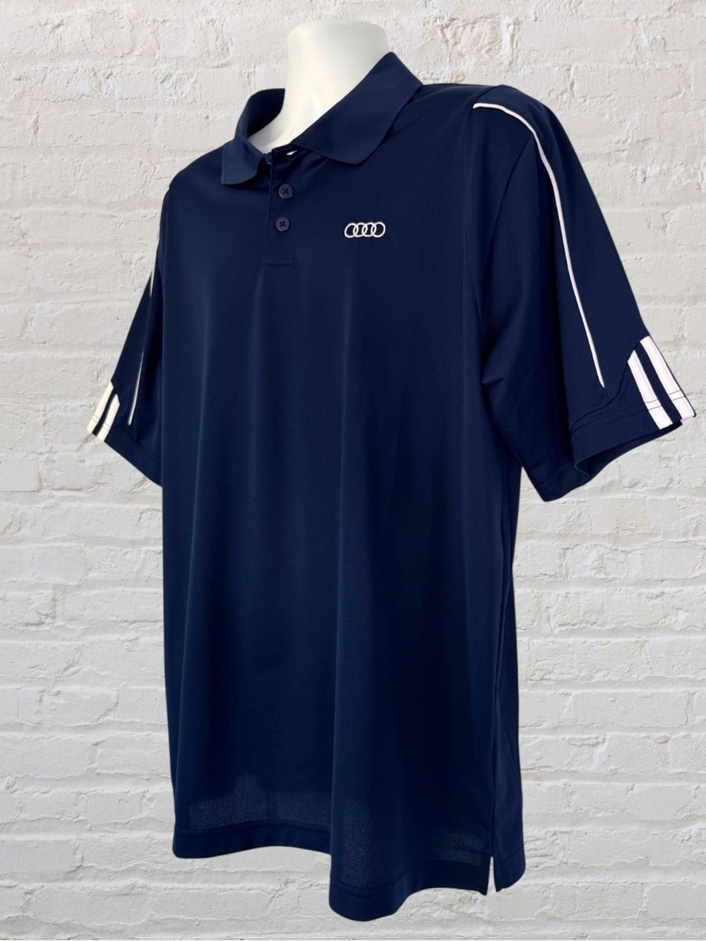 Adidas ClimaLite Audi Polo Shirt Men’s L Navy Performance Golf 3 Stripe Athletic